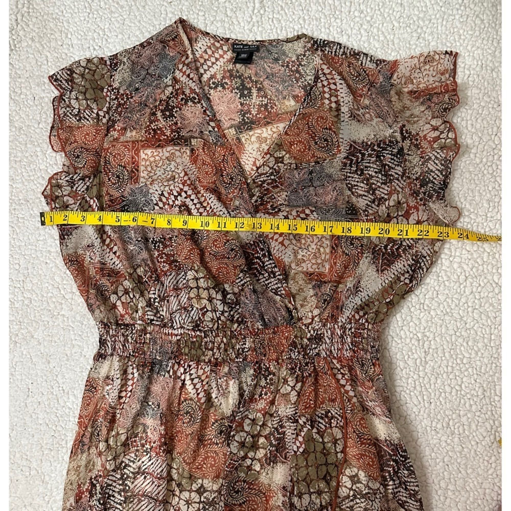 NWOT Chic High Low Wrap Dress in Orange and Brown - Picture 9 of 11